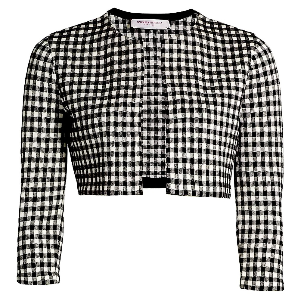 Carolina Herrera Cropped Jacquard silk blend bolero jacket in black and ivory